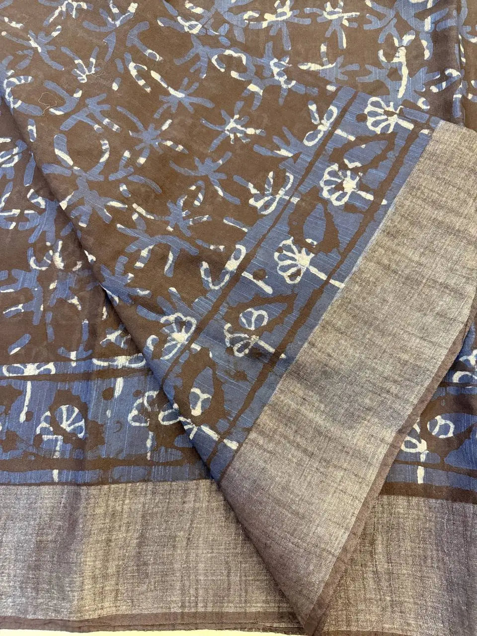 Linen Cotton Saree - INDIGO