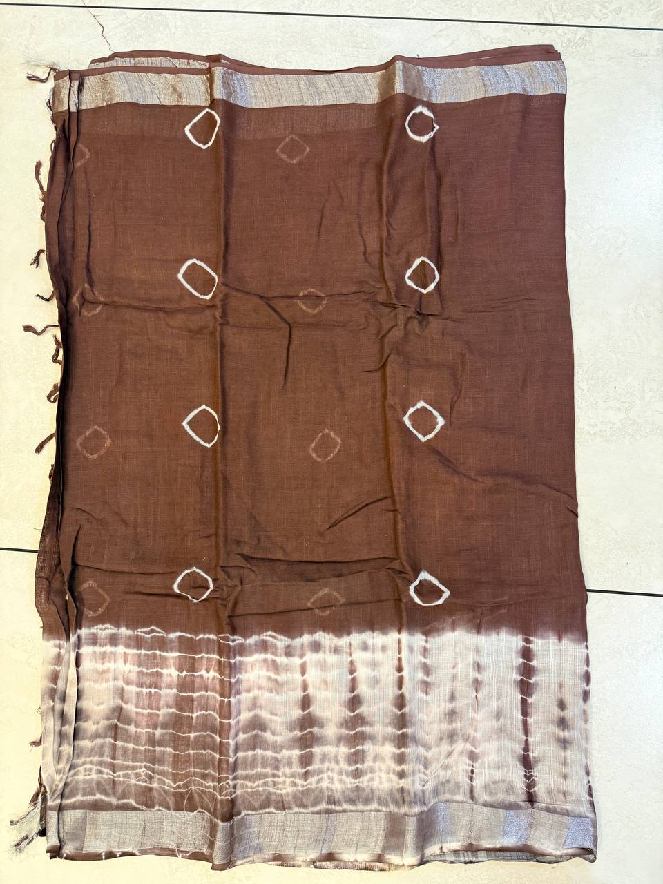 Linen Cotton Saree - Brown