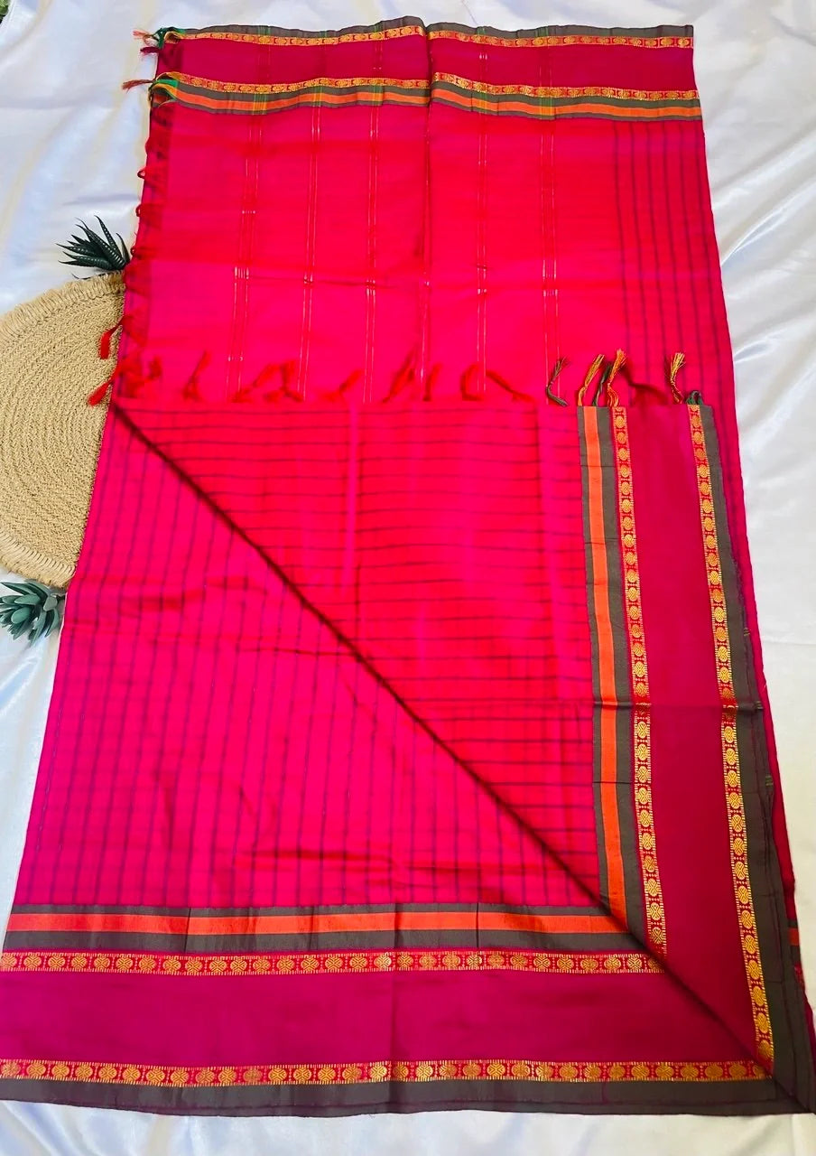 Chettinad Cotton Saree - Rani Pink image 4