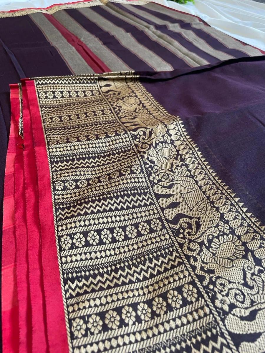 Narayanpattu Elephant Border Saree - Coffee Brown image 3