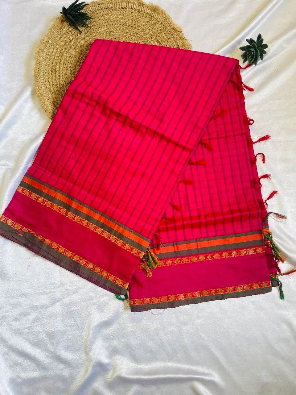 Chettinad Cotton Saree - Rani Pink image 0