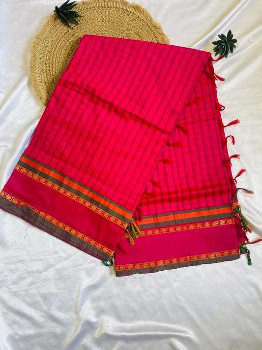 Chettinad Cotton Saree - Rani Pink image 0
