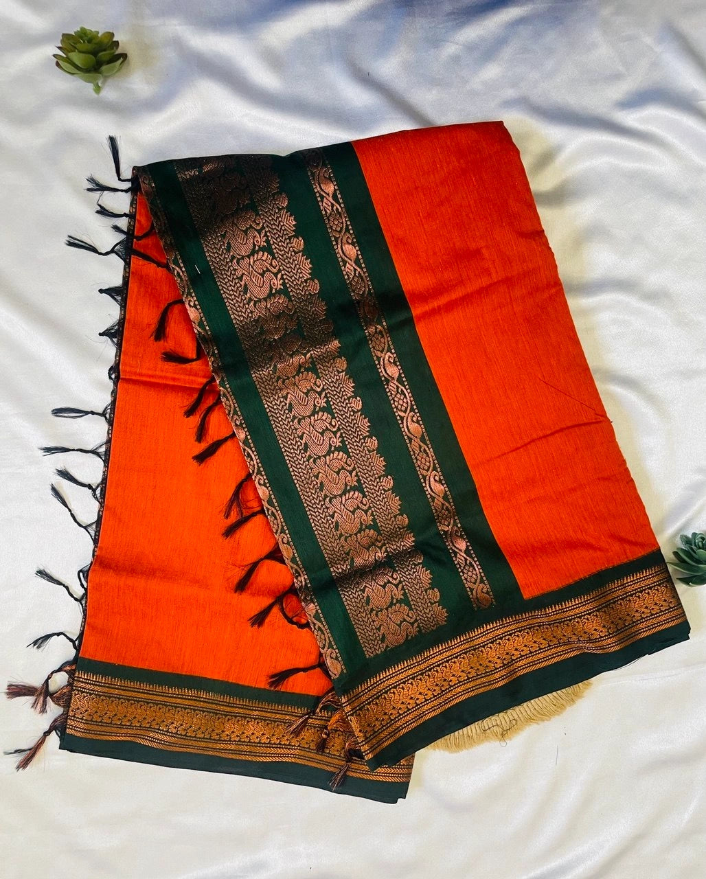 Kalyani Cotton Saree - Burnt Orange image 2