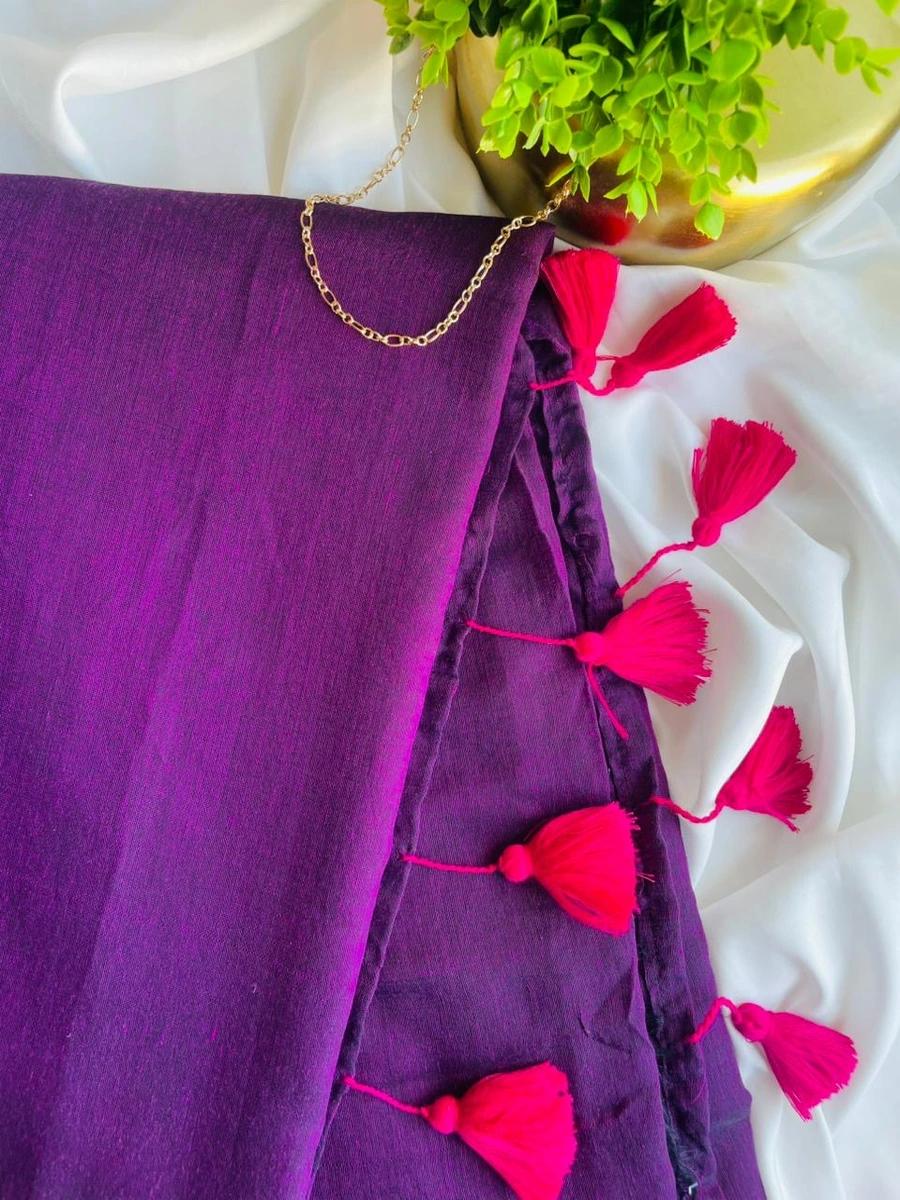 Mul Cotton Saree - Royal Purple image 1
