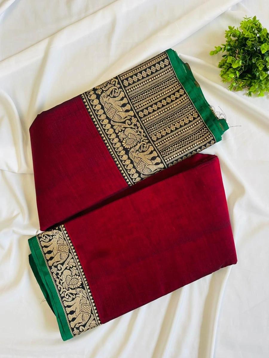 Narayanpattu Elephant Border Saree - Maroon image 0