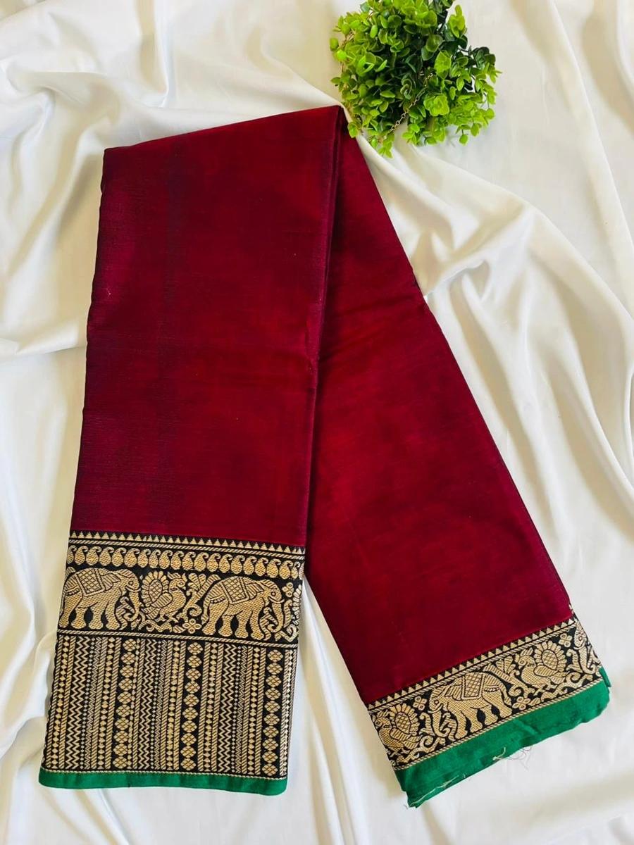 Narayanpattu Elephant Border Saree - Maroon image 1