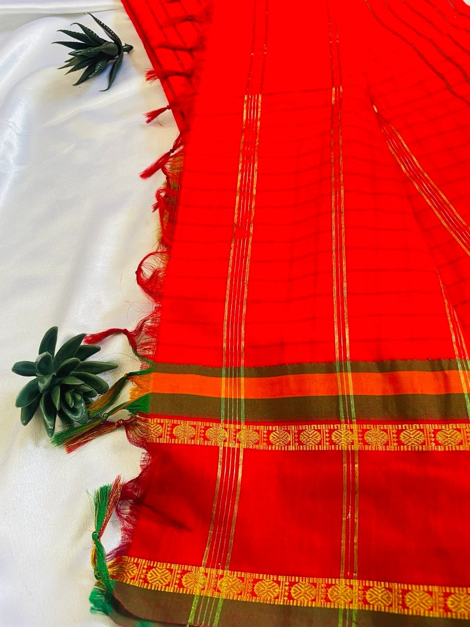 Chettinad Cotton Saree - Sindoor Red image 4