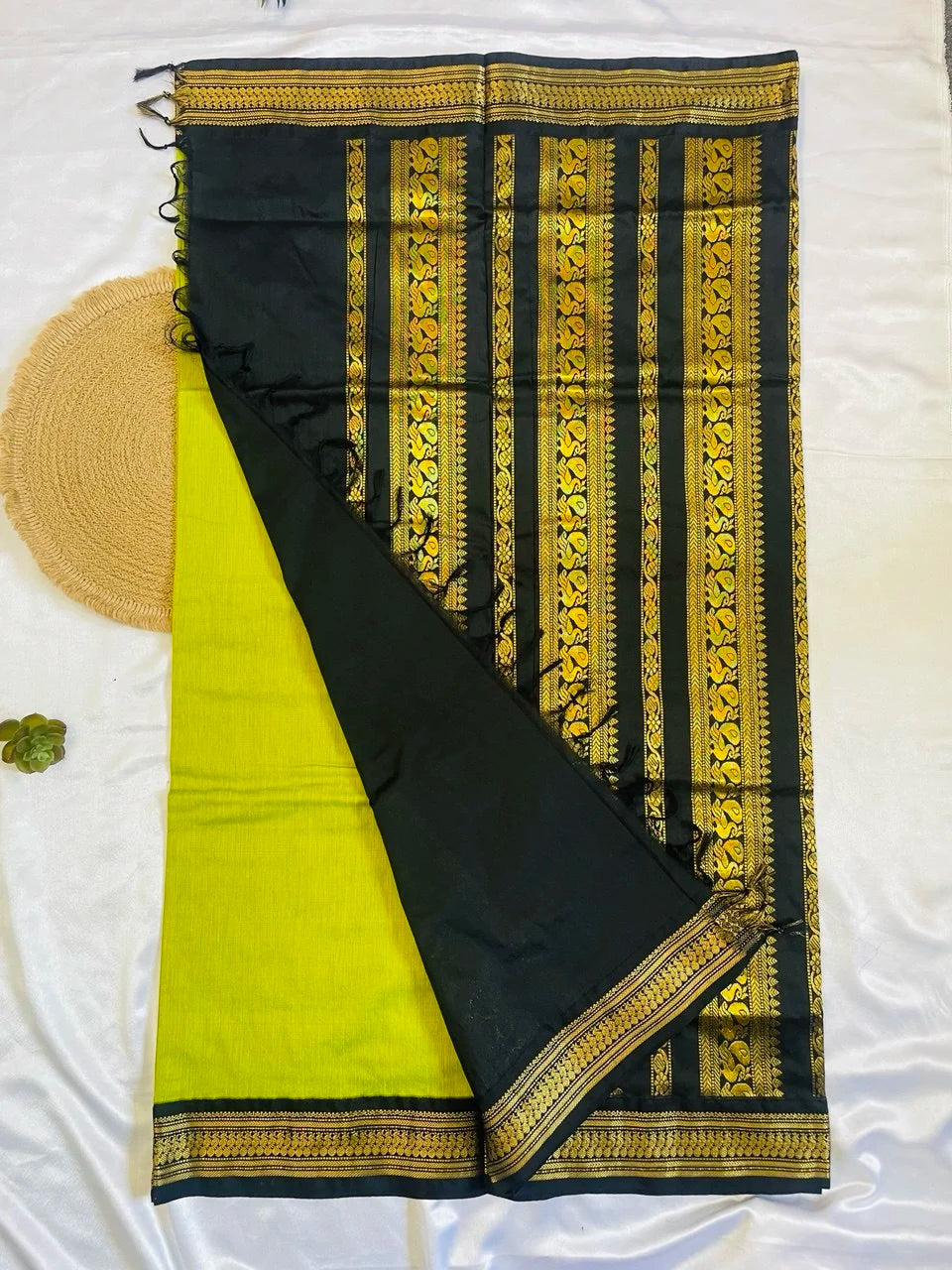 Kalyani Cotton Saree - Neon Yellow image 2