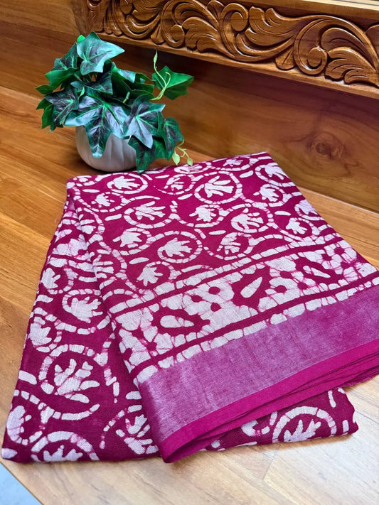 Linen Cotton Saree - MAROON