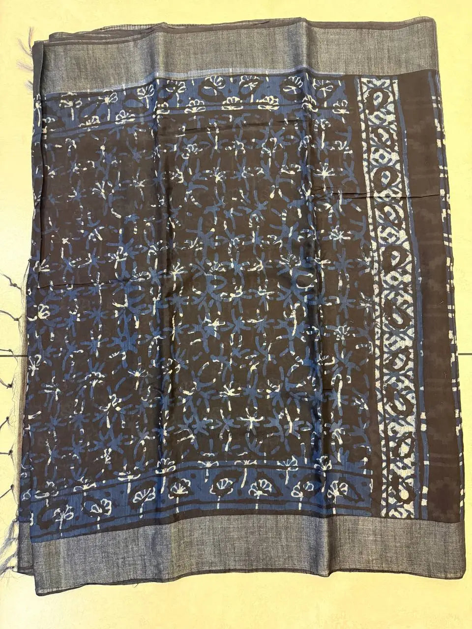 Linen Cotton Saree - INDIGO