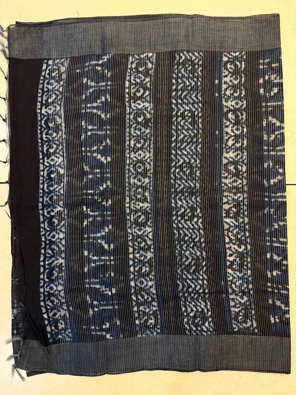 Linen Cotton Saree - INDIGO
