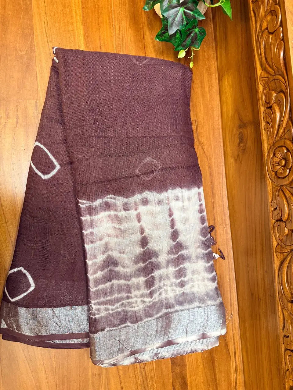 Linen Cotton Saree - Brown