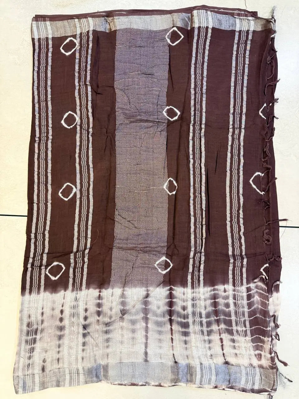 Linen Cotton Saree - Brown
