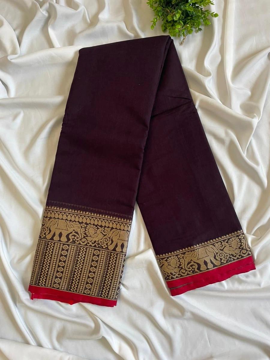 Narayanpattu Elephant Border Saree - Coffee Brown image 0