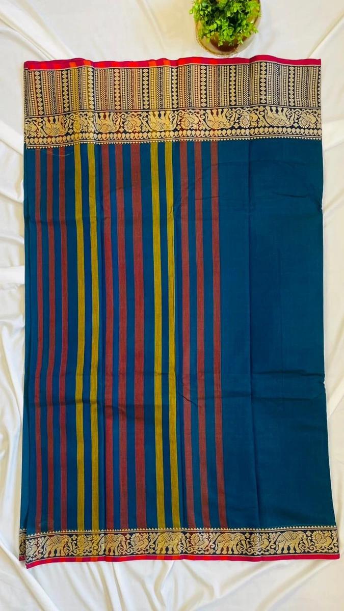 Narayanpattu Elephant Border Saree - Peacock blue image 3