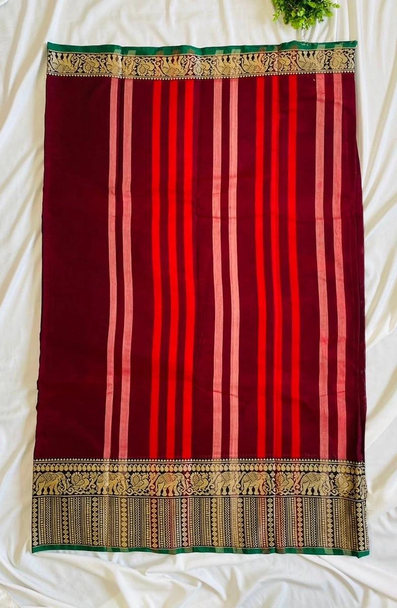 Narayanpattu Elephant Border Saree - Maroon image 2