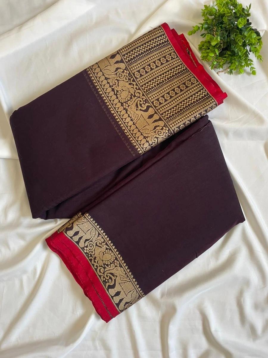 Narayanpattu Elephant Border Saree - Coffee Brown image 1