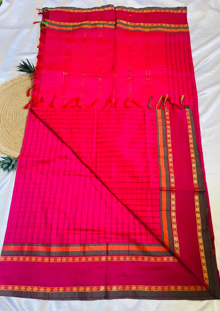Chettinad Cotton Saree - Rani Pink image 4