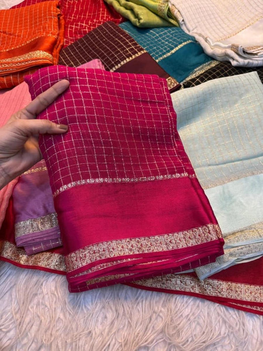 Pure Viscose Checks Saree - Pink image 0