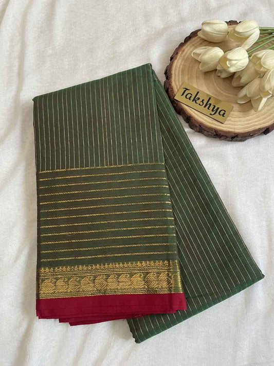 HARITHA  - Kanchi Cotton Stripes Saree - Deep Green