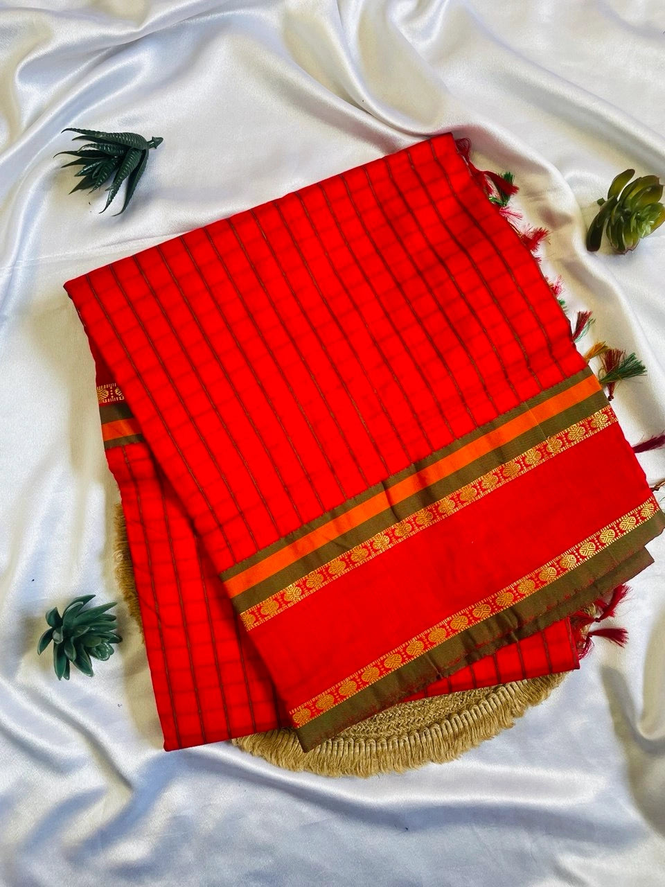 Chettinad Cotton Saree - Sindoor Red image 0