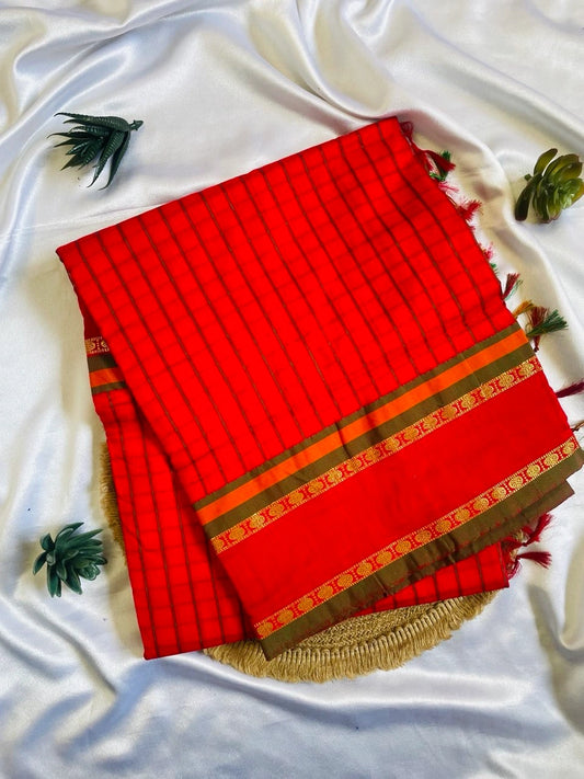 Chettinad Cotton Saree - Sindoor Red image 0