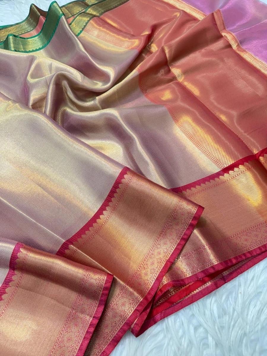 Brocade Tissue Ganga Januma Border Saree image 1