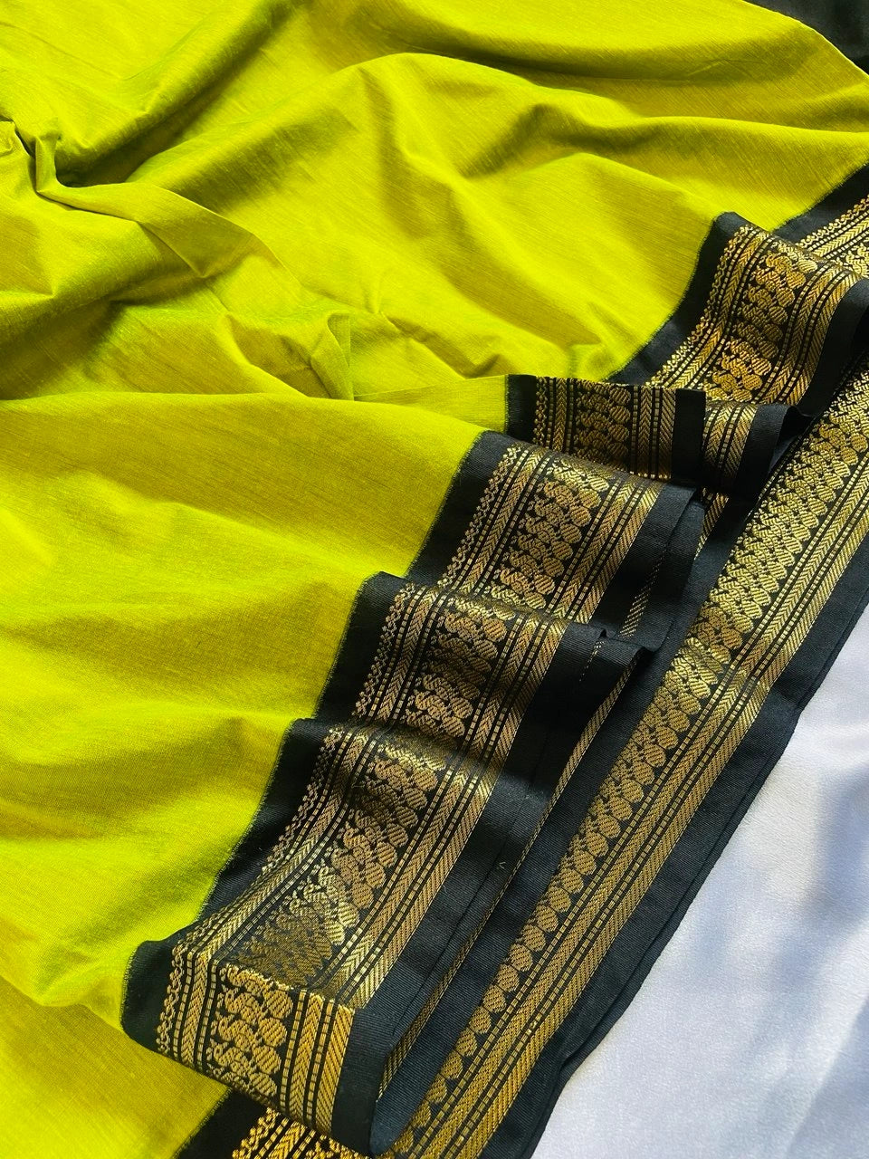 Kalyani Cotton Saree - Neon Yellow image 1