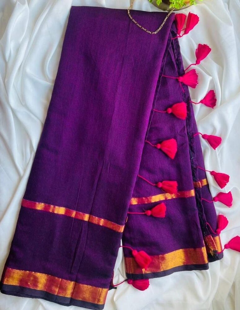 Mul Cotton Saree - Royal Purple image 0