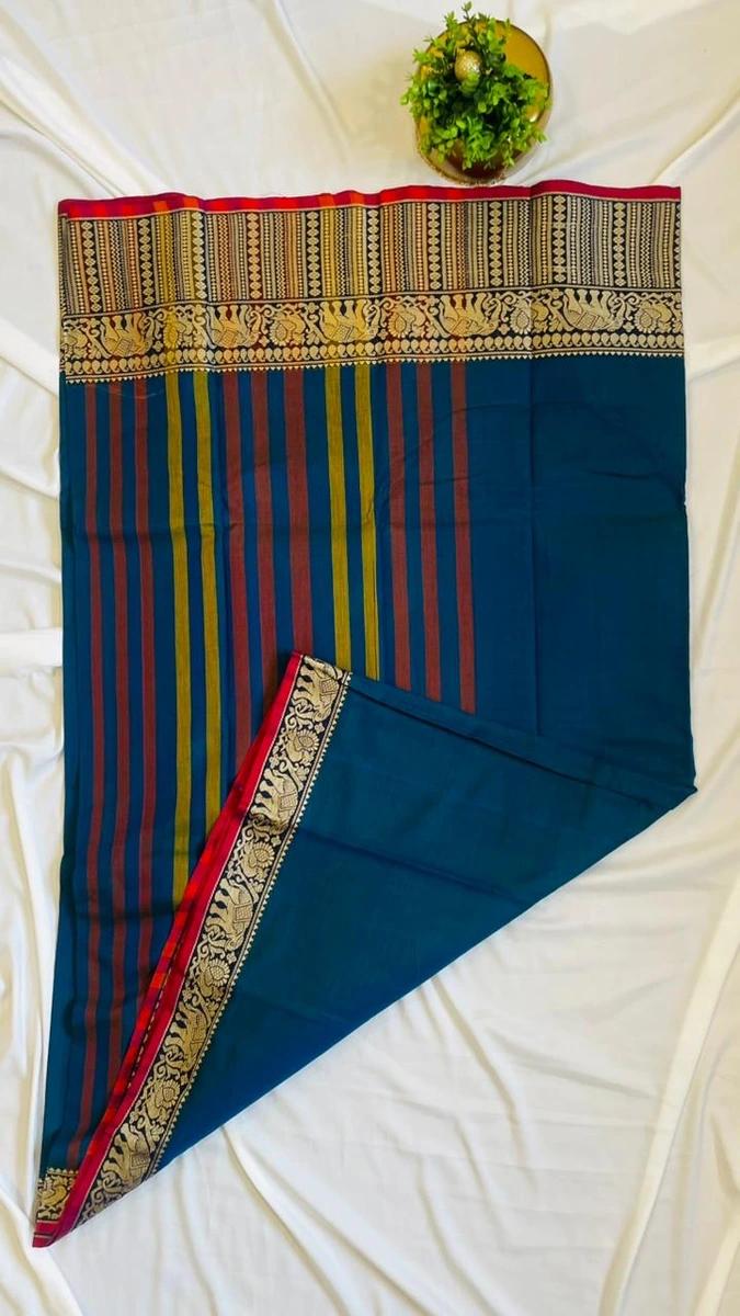 Narayanpattu Elephant Border Saree - Peacock blue image 1
