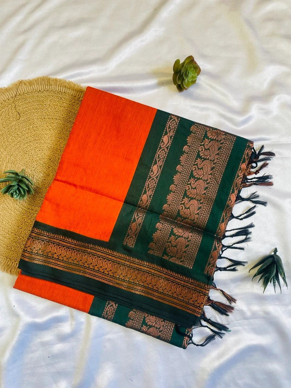 Kalyani Cotton Saree - Burnt Orange image 0