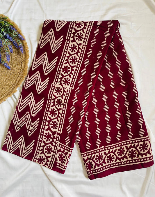 Cotton Saree - Rich Meroon image 0